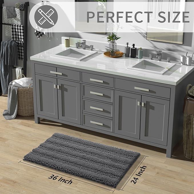 Yimobra Bathroom Rug Mat 36 x 24, Non Slip and Super Absorbent Bath Mat,Machine Washable Quick Dry,Ultra Plush Chenille Shower Rugs for Bathroom Floor Sink Tub and Shower Outside,Dark Gray - ModernBath
