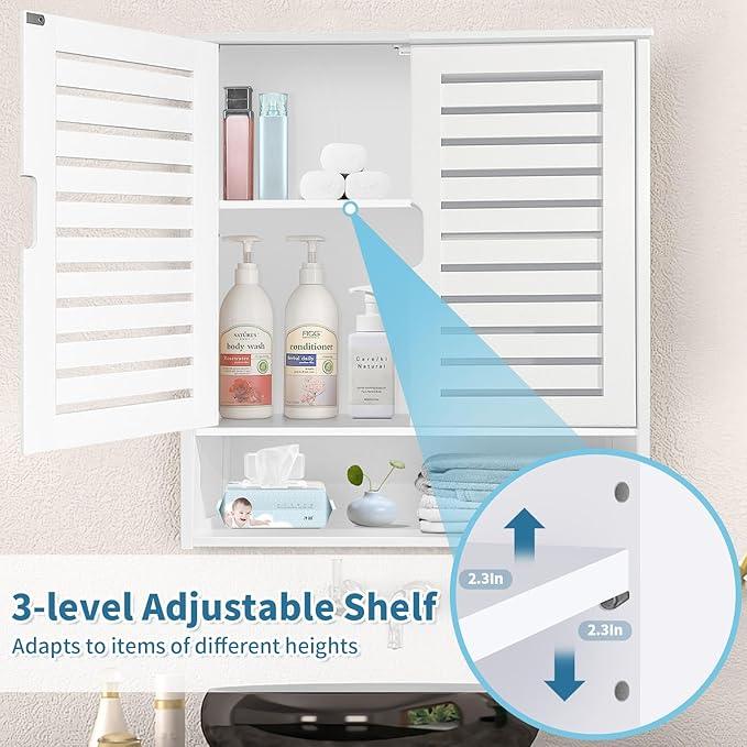 HYNAWIN White Organized Bathroom Storage Cabinet with Lattice Doors,Spacious Storage with Adjustable Shelves for Bathroom or Kitchen Essentials - ModernBath