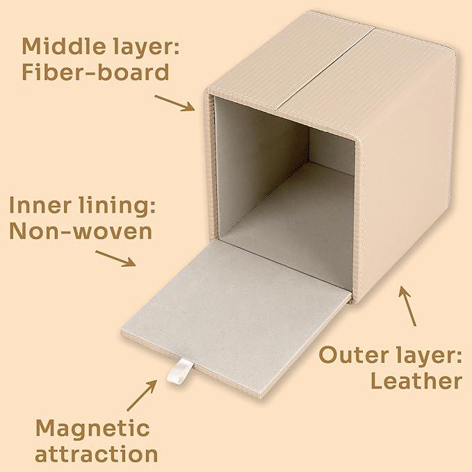 DODAMOUR Vertical Stripe Tissue Box Cover Cube – Ribbed PU Leather Square Holder, Magnetic Bottom Napkin Dispenser for Modern Home Office, Bedroom Nightstand (Khaki) - ModernBath