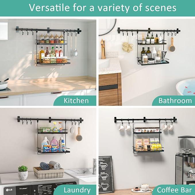 NADAMOO Kitchen Utensil Hanger and Spice Rack with Towel Rack Holder，Wall Mount Space Saving Metal Storage Organizer for Pantry, Countertop, Bathroom - ModernBath