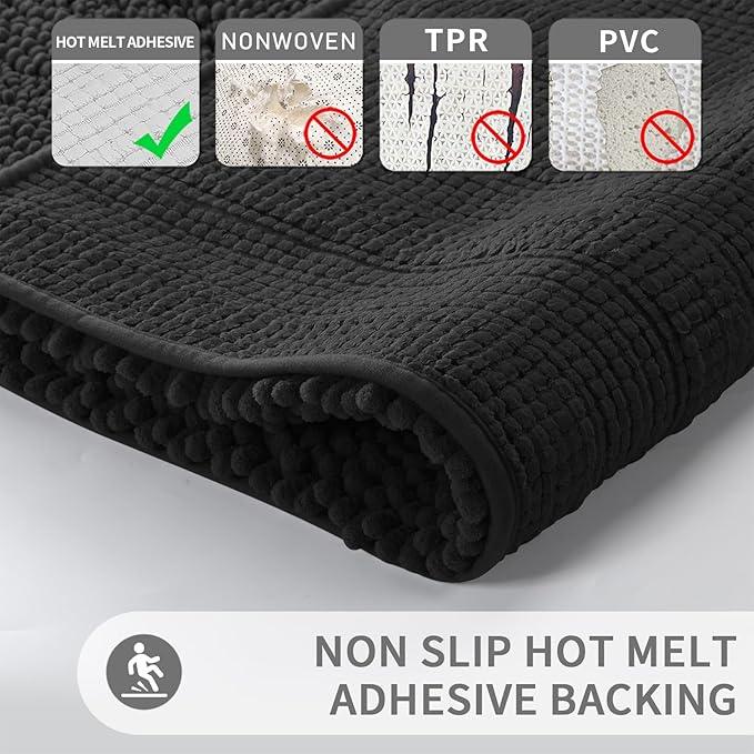 Yimobra Toilet Rugs U Shaped Washable 24 x 20, Non Slip and Super Absorbent Toilet Mat, Quick Dry, Ultra Luxury Microfiber Chenille Plush Fluffy Contour Bath Rugs for Toilet Base, Black - ModernBath