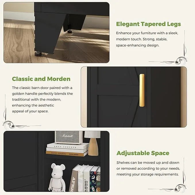 COFaR Tall Bathroom Cabinet, Metal Farmhouse Narrow Slim Storage Cabinet with Adjustable Shelves Barn Door for Bathrooms, Kitchens, Entrances Living Room (Black) - ModernBath