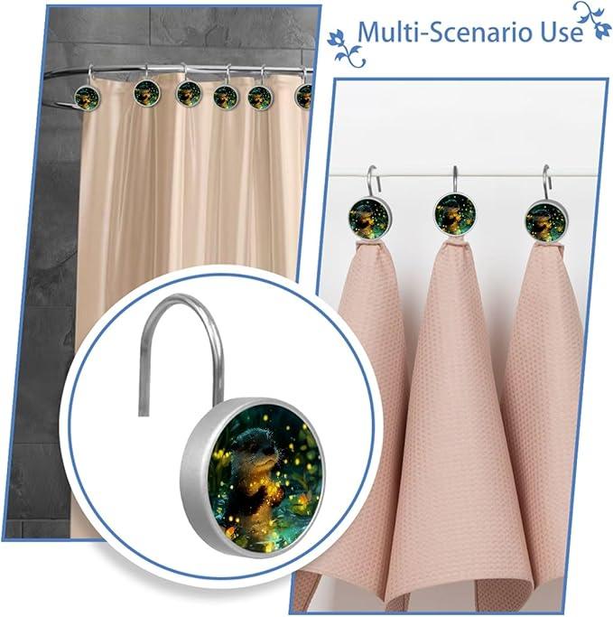 Cute Otter Shower Curtain Hooks Rings, Stainless Steel Rust Proof Shower Curtain Hooks, Decorative Shower Hooks for Bathroom Shower Rods Curtains, Set of 12 - ModernBath
