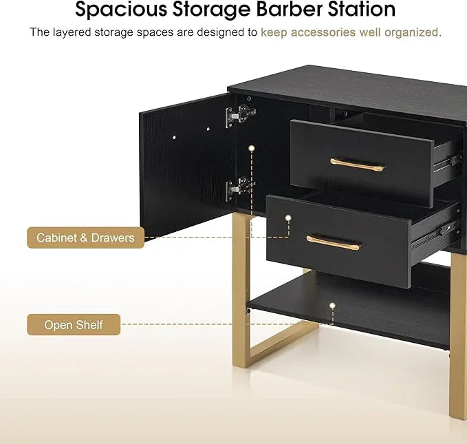 BarberPub Beauty Barber Station, Spa Wall Mount Storage Cabinet, Styling Salon Equipment for Hair Stylist, Bathroom Dresser with Drawers & Shelf 3185 (Black) - ModernBath