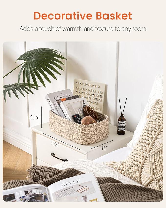 Small Woven Basket, 12 x 8 x 4.5 Inches, Storage Basket for Organizing, Cute Small Rope Shelf Closet Cube Storage Bins Baskets for Shelves, Dog Toy Gift Baskets Empty, 3 Packs, Mixed Brown - ModernBath
