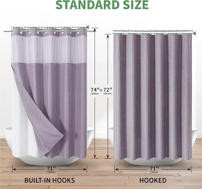 eachope Lavender No Hook Shower Curtain with Snap-in Fabric Liner Set,Slub Textured Fabric Shower Curtains for Bathroom,Hotel Style Modern Shower Curtain,Water Repellent & Washable,71x74(72) - ModernBath