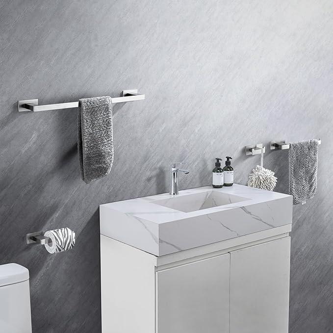 4-Pieces Bathroom Hardware Accessories Set, Towel Rack Towel Bar Toilet Paper Holder Towel Hook Self Adhesive Stainless Steel Towel Rack Set for Bathroom Wall Mounted, Brushed Nickel, 23 Inch - ModernBath
