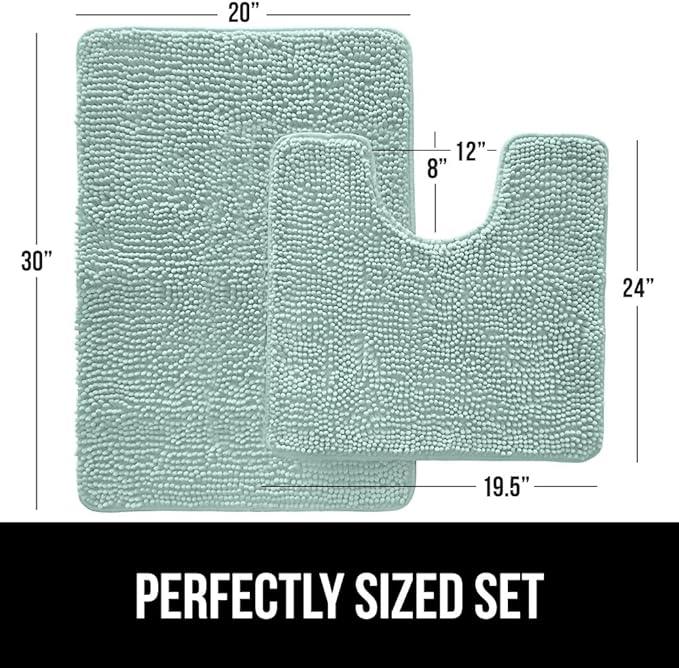 GORILLA GRIP Bathroom Rug Sets, Soft Chenille 2 Piece Area Rugs Set, Toilet Base Mat and 30x20 Carpet, Absorbent Microfiber Washable Mats Dry Quickly, Home Décor and Bath Room Accessories, Seablue - ModernBath