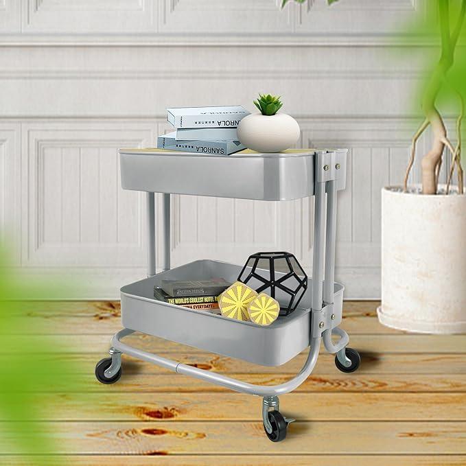 PUNP 2 Tier Rolling Cart，Metal Utility Cart with Wheels and Cover for Office Home Kitchen Organization - ModernBath