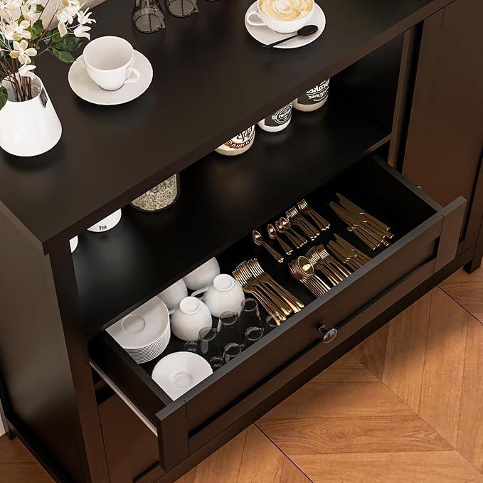 Storage Cabinet with Doors and Drawers,Kitchen Storage Cabinets，with Drawer and Adjustable Shelf (Black) - ModernBath
