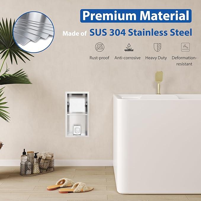 Recessed Toilet Paper Holder, 304 Stainless Steel Bathroom Toilet Paper Holder with Storage, in Wall Tissue Toilet Roll Holder, Brushed Nickel - ModernBath