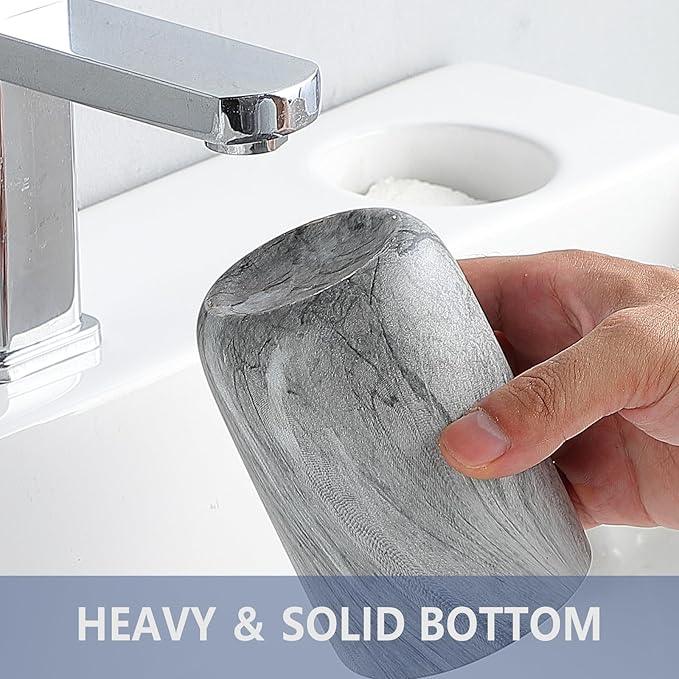 Marble Grey Toothbrush Holders - 2 Ceramic Toothbrush Holders for Bathrooms Toothbrush Toothpaste Holders Set, Grey Bathroom Tumbler Cups Reusable Toothbrush Mouthwash Cup, Bathroom Counter Organizer. - ModernBath