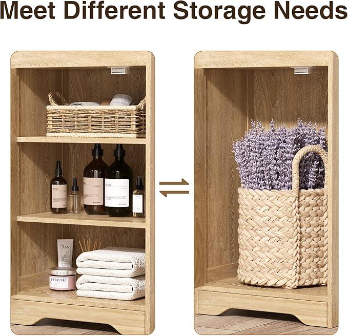 67" H Natural Bathroom Storage Cabinet with Rattan Doors and Slide Storage, Tall Narrow Freestanding Tower Cabinets with Adjustable Shelves for Kitchen, Living Room, Dining Room - ModernBath