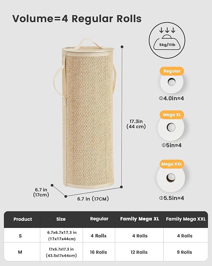 Bamboo Toilet Paper Storage Basket with Lid & Handle - 10L Handwoven Bathroom Organizer for 4 Rolls - Sturdy Stand Holder for Toilet Paper Organization, Light Natural - ModernBath