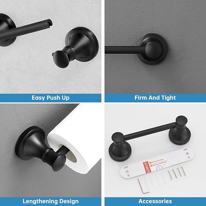 RUMOSE Toilet Paper Roll Holder Bathroom Flexible Pivoting Tissue Handle on Wall Mounted Matte Black Rustproof Toilet Tissue Roll Holder,Stainless Steel - ModernBath