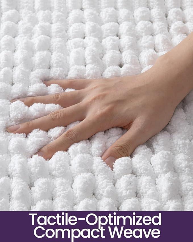 DEXI Bathroom Rugs 24x43, Non Slip Washable Bath Mat, Luxury Chenille Super Absorbent Ultra Thick Bathmats for Shower Floor, Plush Fluffy Shaggy Carpet for Tub, White - ModernBath