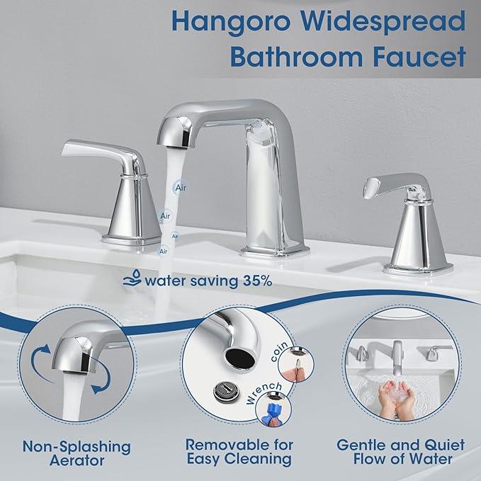 Widespread Bathroom Sink Faucet, Polished Chrome Bathroom Faucet 3 Hole，Brass Vanity Faucet with Pop Up Drain and 2 Supply Lines - ModernBath