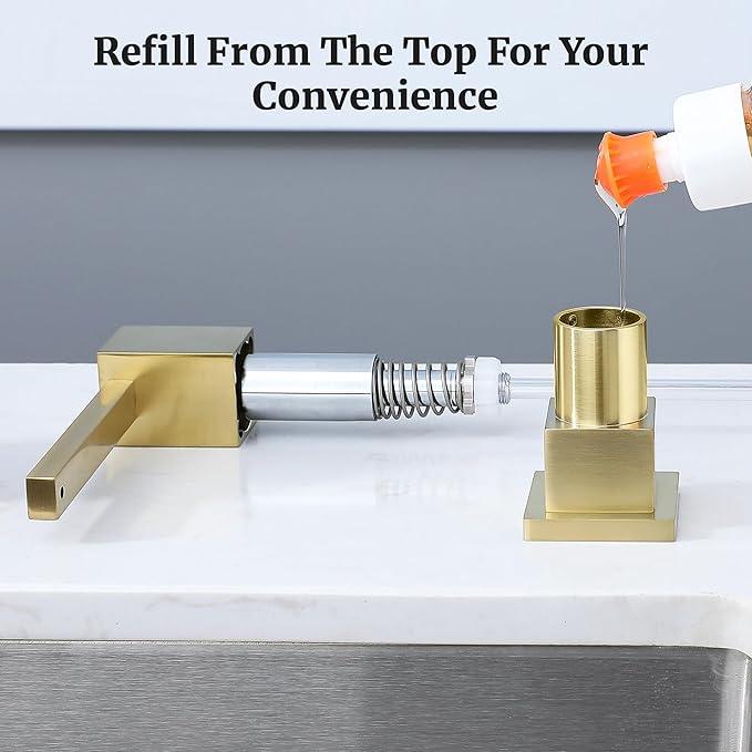 Sink Soap Dispenser for Kitchen Sink (Brushed Gold), All Brass Built-in and Refill from Top Design,Metal Hand Soap & Dish Soap Copper Pump - ModernBath