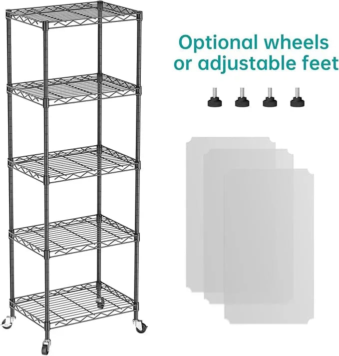 SINGAYE Shelf Closet Wire Shelving：Adjustable Metal Unit for Laundry Room Organization Bathroom Kitchen Home Storage with Wheels Small Pantry Rack Shelves - ModernBath
