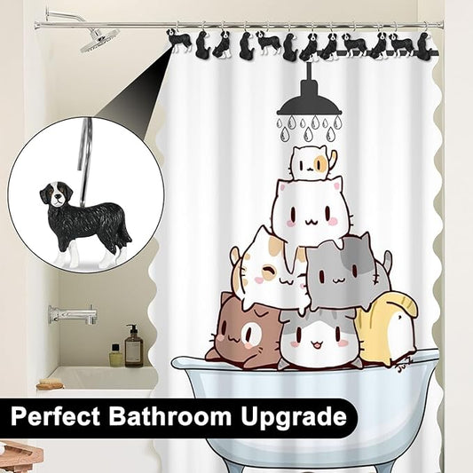 Ruvenis Dog Shower Curtain Hooks Set of 12, Hand-Painted Resin Dog Shower Hooks with Rust-Resistant Metal Rings, Decorative Bathroom Accessories