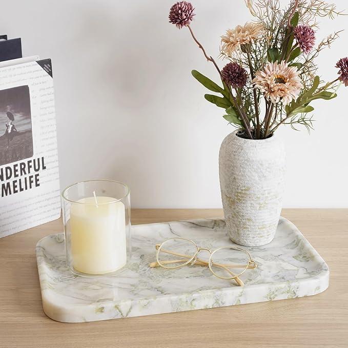 Karibiber Marble Vanity Tray, Large Stone Bathroom Tray for Countertop, 14'' African Gem Genuine Marble Decorative Tray for Dresser, Green Kitchen Trays for Counter,Perfume Storage, Non-Resin/Ceramic - ModernBath