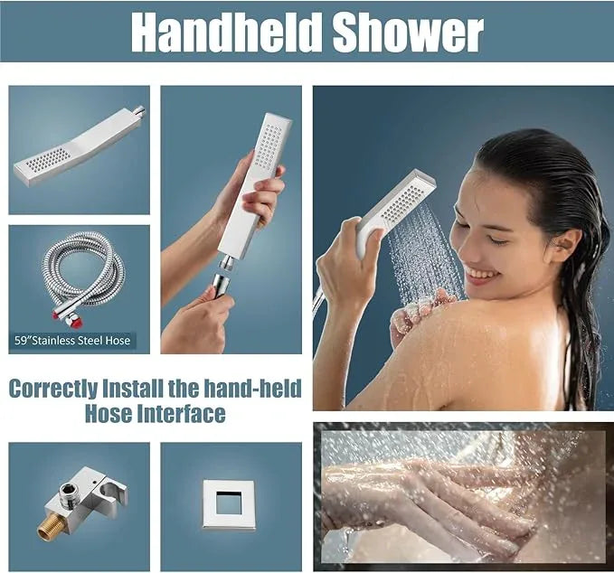 Aolemi Shower Faucet Set Rain Shower System with Handheld Spray Bathroom Shower Combo Rough-in Valve and Shower Trim Kit Included Polish Chrom 10 Inch Wall Mount Shower Head - ModernBath
