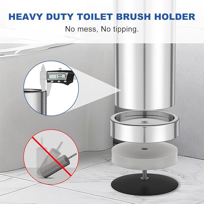 304 Stainless Steel Toilet Brush and Holder Set, Heavy Duty Toilet Bowl Brush and Holder with Removable Inner Bowl, Splash Protection, Long Handle for Bathroom - ModernBath