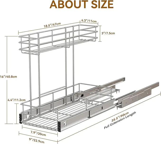 Under Sink Organizer 9"W X18.5"D，Pull Out Cabinet Organizer 2 Tier，Under Sink Slide Out Organizer Chrome Plated, Under Kitchen Bathroom Sink Organizer, Pantry Cabinet Closet Organization Rack, 1 Pack - ModernBath