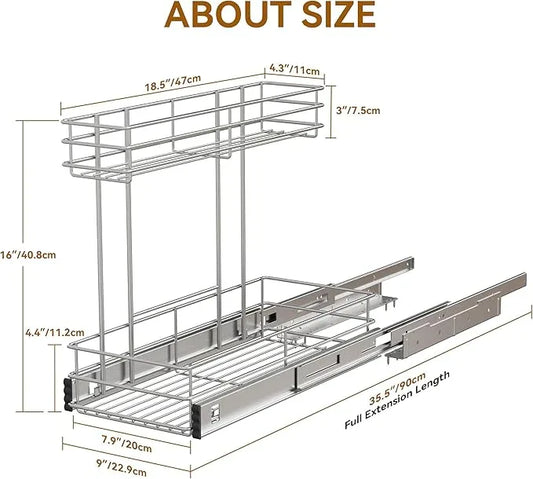 Under Sink Organizer 9"W X18.5"D，Pull Out Cabinet Organizer 2 Tier，Under Sink Slide Out Organizer Chrome Plated, Under Kitchen Bathroom Sink Organizer, Pantry Cabinet Closet Organization Rack, 1 Pack - ModernBath