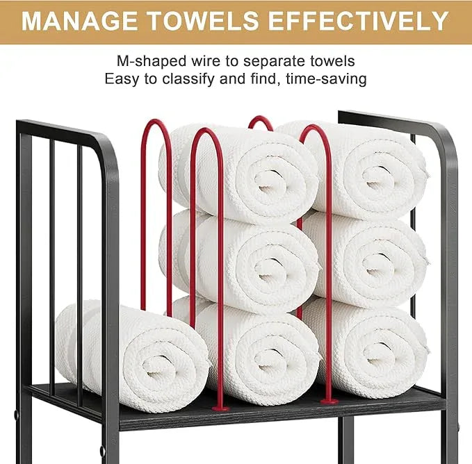 Towel Rack Free Standing 3-Tier M-Shaped Detachable Dividers, Durable Metal Holder, Pool Towel Rack, Space-Saving Towel Storage Organizer, Modern Bath Towel Shelf for Home, Poolside, Black - ModernBath