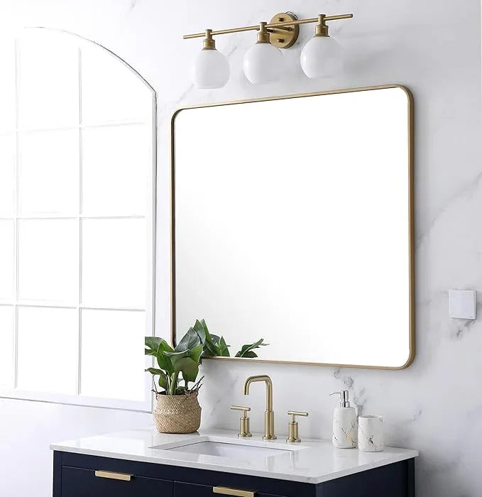 ARS Concepts Aura, Soft Corner Metal Rectangular Mirror 36X40 Inch in, Modern, Brass - ModernBath
