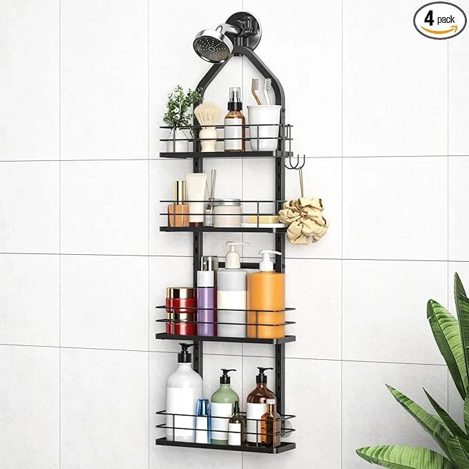 Aquohola Shower Caddy Hanging (Black), Adjustable Anti-Swing-Over The Shower Head Caddy, 4 Tier Height Bathroom Storage Organizer Bathroom Shelves Basket Rack Shower Caddies (4Tier) - ModernBath