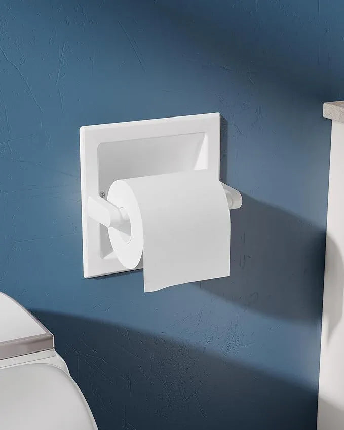 White Recessed Toilet Paper Holder for Regular Rolls, in Wall White Pivoting Toilet Paper Holder Wall Mount Made of Metal, Bathroom Toilet Paper Wall Holder - ModernBath