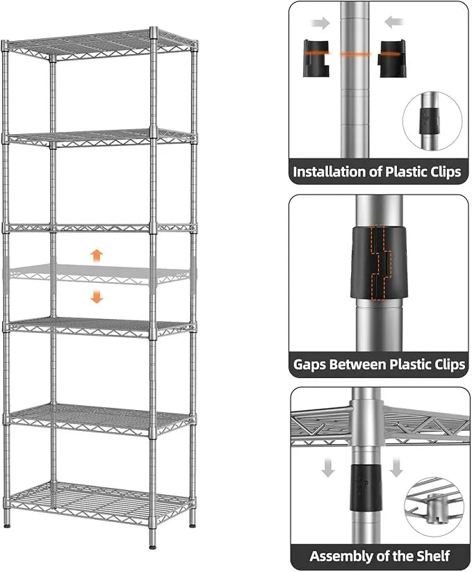 SINGAYE 6 Shelf Wire Shelving Unit Adjustable Metal Shelves Standing Bathroom Organizers and Storage Wire Closet Metal Pantry Kitchen 12" DX22 W 69.5" H Gray - ModernBath