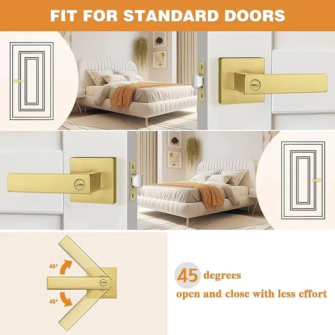 Probrico Gold Privacy Door Handle Lockset Heavy Duty Interior Door Lever for Bedroom Reversible Keyless Handleset Door Knob 6 Pack - ModernBath