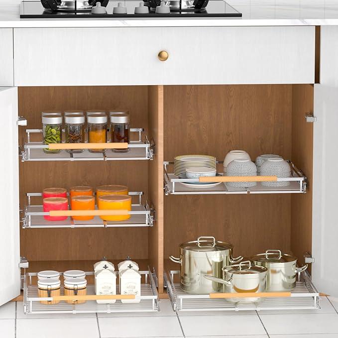 Pull Out Drawer Cabinet Organizer, Expandable Slide Out Storage Shelves - Heavy Duty, Durable and Smooth Slide-Out, 12.3"~18.3" Wide x 22.5" Deep, 2 Pack - ModernBath