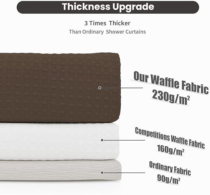 Inhousolu No Hook Waffle Weave Shower Curtain with Removable Snap in Fabric Liner Set for Bathroom, 230 GSM Heavy Duty Weighted Hem, Water Repellent Washable Bath Curtains, 72 x 72 Inch, Brown - ModernBath