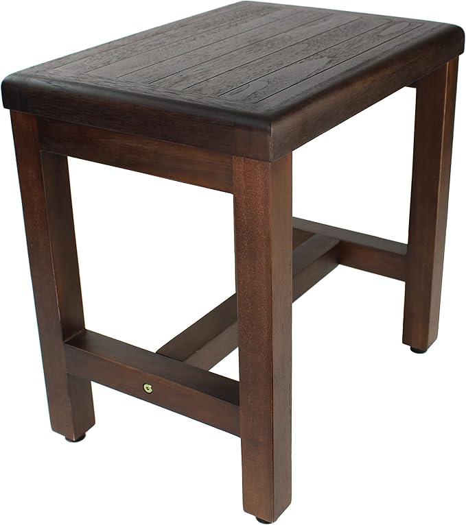 DecoTeak 18 Inch Brown Waterproof Teak Wood Shower Bench Stool Seat Chair for Inside Shower Provides Safety, Storage, and Organization for Bathroom Accessories - ModernBath