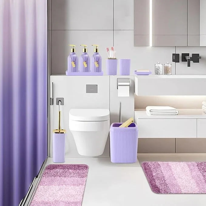 WSBArt 32PCS Bathroom Set Bathroom Sets with Shower Curtain and Rugs Purple Bathroom Accessories,Shower Curtain Set,Bathroom Rug Set with Bathroom Trash Can - ModernBath