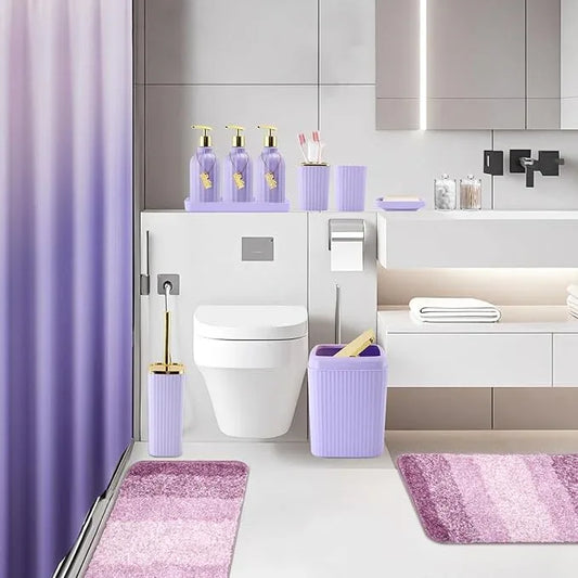 WSBArt 32PCS Bathroom Set Bathroom Sets with Shower Curtain and Rugs Purple Bathroom Accessories,Shower Curtain Set,Bathroom Rug Set with Bathroom Trash Can - ModernBath