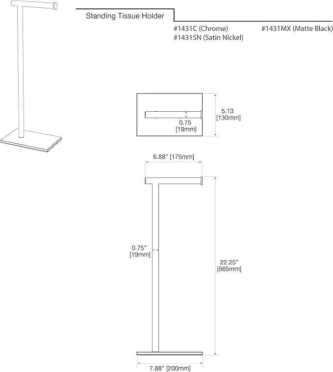 Gatco 1431C Modern Rectangle Base Freestanding Toilet Paper Holder, 21.25" Chrome with Weighted Base - ModernBath