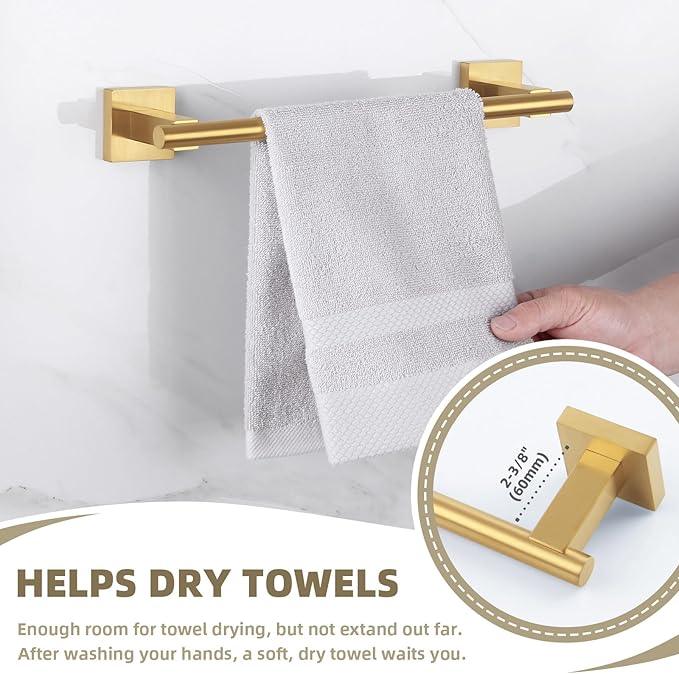 Suyar Brushed Gold Bathroom Accessories, SUS 304 Stainless Steel Bathroom Hardware Set 4 Pieces, Include Robe Hook, Toilet Paper Holder, Hand Towel Holder, Towel Bar, Wall Mount - ModernBath