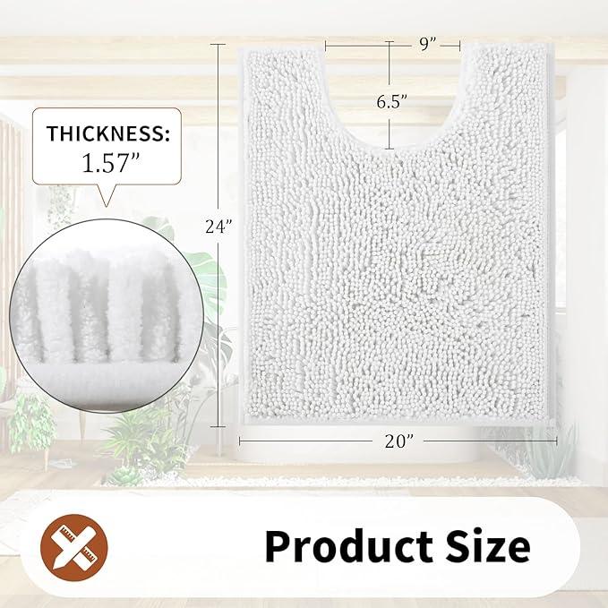Yimobra Toilet Rugs U Shaped Washable - 24"x20" Non Slip Plush Contour Bath Rugs for Toilet - Super Soft Absorbent Quick Dry Toilet Mats for Bathroom,White - ModernBath
