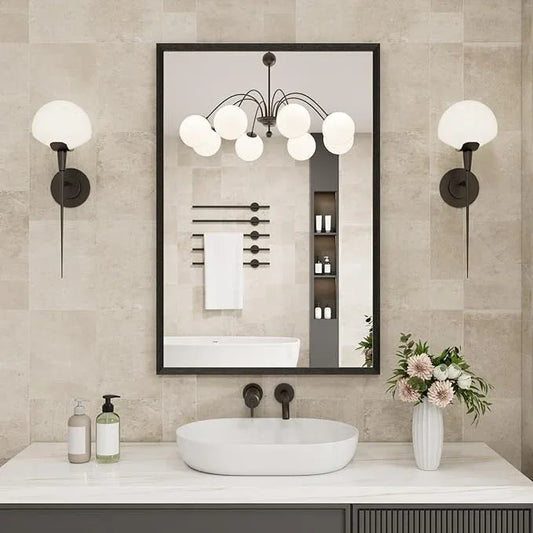 JISOSO Bathroom Vanity Mirror 24x32 Inch, Matte Black Rectangle Bathroom Mirror, Anti-Rust, 4MM Tempered Glass, Wall-Mounted Mirror, Hangs Horizontally or Vertically for Bathroom & Bedroom - ModernBath