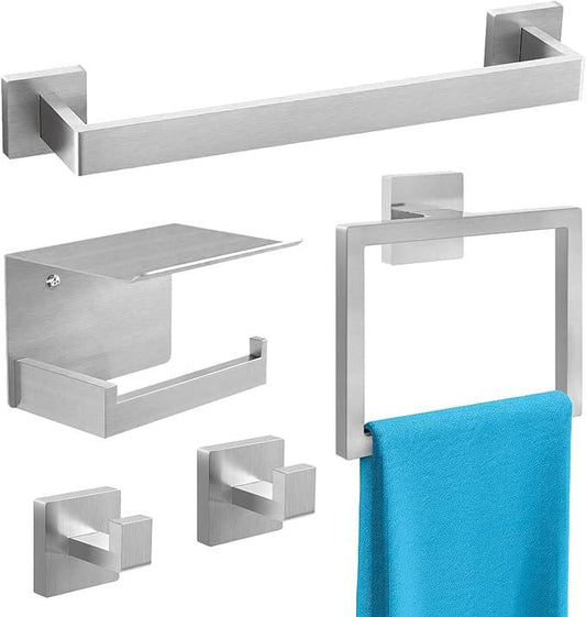 Bathroom Accessories Hardware Set Brushed Nickel 5-Piece, Stainless Steel Towel Racks for Bathroom, 16 Inch Bath Towel Bar Set Wall Mounted - ModernBath