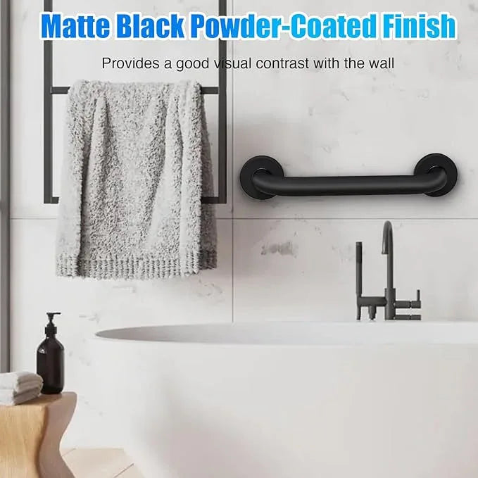ROTHLEY 12 Inch Grab Bar for Bathtubs and Showers: Stainless Steel Shower Grab Bar Wall Mounted Shower Handle with Concealed Screws for Handicapped Elderly and Seniors (Matte Black) - ModernBath