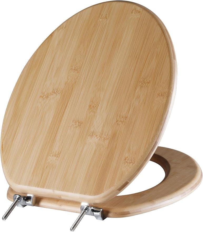 Elongated Bamboo Toilet Seat with Zinc Alloy Hinges, Easy to Install also Easy to Clean, Natural Bamboo, Light, 18.5-inch - ModernBath