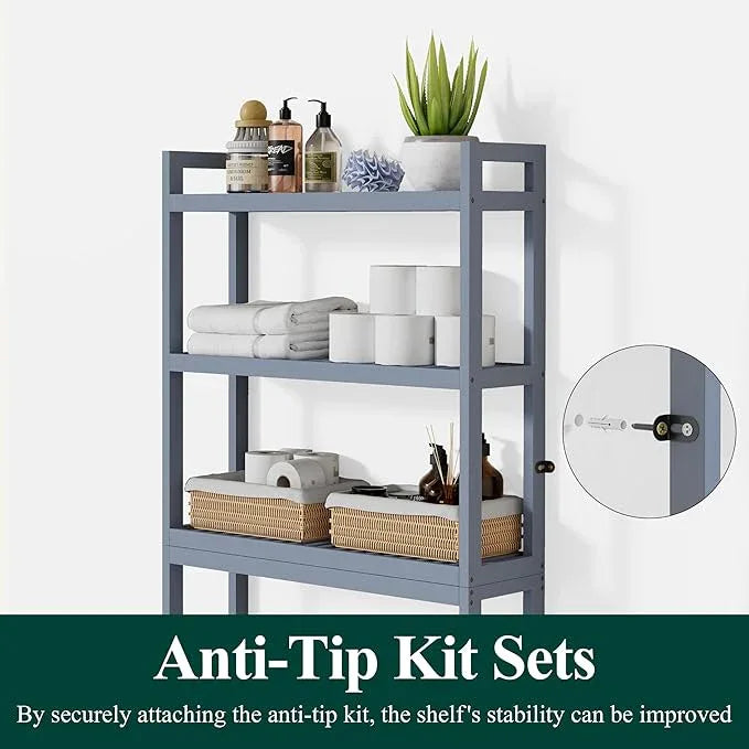 Smiry Over The Toilet Storage Cabinet, 3-Tier Bamboo Bathroom Organizers with Adjustable Shelf & 4 Hooks, Space Saving Shelf Rack for Bathrooms, Laundry Room, Balcony, Grey - ModernBath