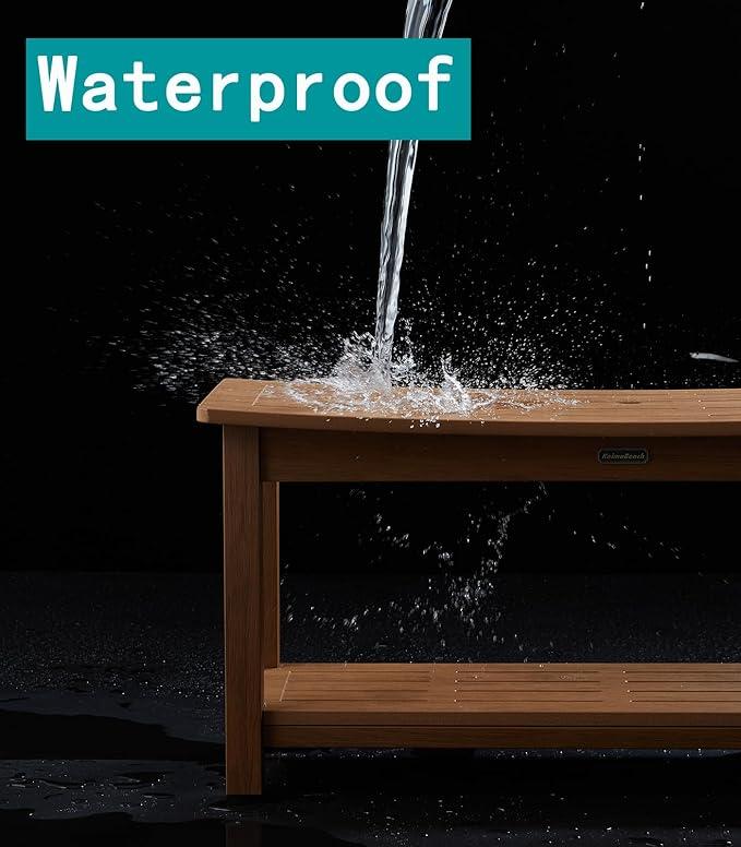 36'' Large Shower Bench Seat, Poly Lumber Bath Stool for Inside Shower Waterproof, HDPS Bathroom Chair for Shaving Legs with Adjustable Feet, Non-Slip & No Maintenance, Brown - ModernBath