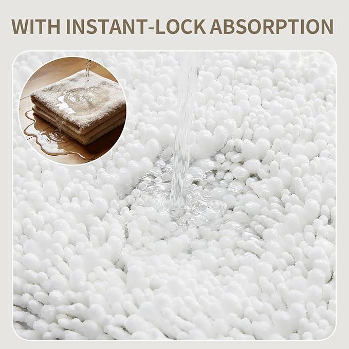 Ruggnovea Chenille Bathroom Rugs Non Slip Washable 55x24, Extra Thick Soft Absorbent Chenille Bath Mat, Non-Slip Barrier Backing, Quick Dry Machine Washable Bath Mats Tub, Shower,Floor/Sink,White - ModernBath